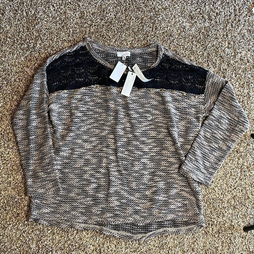 NWT Symmetry 1X black and gray long sleeve knitted blouse